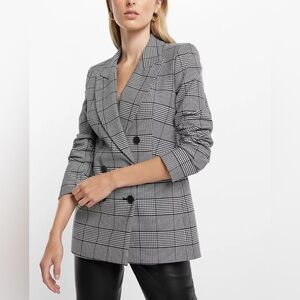 EXPRESS PLAID PEAK LAPEL DOUBLE BREASTED BLAZER